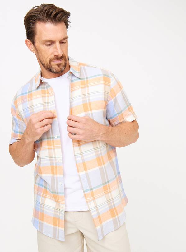 Pastel Check Linen Blend Short Sleeve Shirt XL